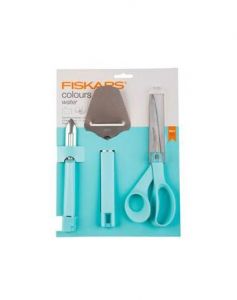 FISKARS ZESTAW WATER - 3szt. OBIERACZKA DO WARZYW + SKRAWAK DO SERA + NOŻYCZKI