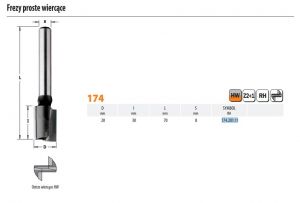 CMT FREZ PROSTY WIERCĄCY HM D=20 I=30 L=70 S=8
