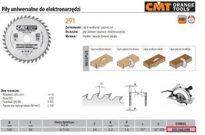CMT PIŁA UNIWERSALNA, DO CIĘCIA WZDŁUŻNEGO I POPRZECZNEGO HM D=160 F=30 Z=24 K=2,6/1,6