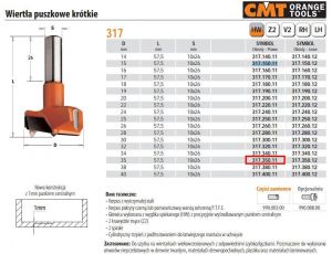 CMT WIERTŁO PUSZKOWE KRÓTKIE HW D=35 L=57,5 S=10x26 RH