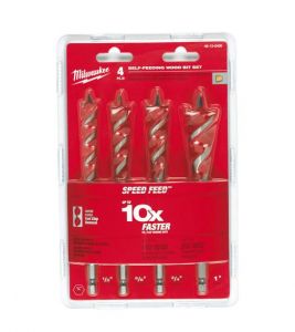 MILWAUKEE ŚWIDRY DO DREWNA SPEED FEED KOMPLET 4szt. 13-16-20-25 x 165mm MOCOWANIE HEX 1/4\