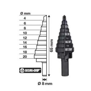 MILWAUKEE WIERTŁO STOPNIOWE  4-20mm (9 - STOPNI : 4,6,8,10,12,14,16,18,20mm)