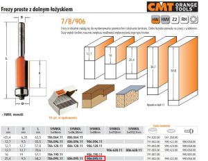CMT FREZ PROSTY Z ŁOŻYSKIEM DOLNYM HM I=25,4 D=9,5 S=8