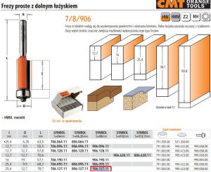 CMT FREZ PROSTY Z ŁOŻYSKIEM DOLNYM HM I=25,4 D=12,7 S=8