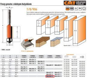 CMT FREZ PROSTY Z ŁOŻYSKIEM HM I=25,4 D=50,8 S=12 DOLNE ŁOŻ
