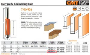 CMT FREZ PROSTY Z ŁOŻYSKIEM DOLNYM HM I=50,8 D=19 S=12