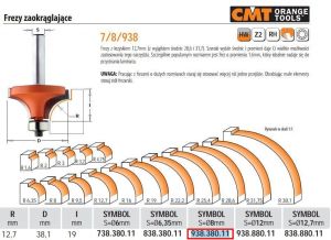 CMT FREZ ZAOKRĄGLAJĄCY Z ŁOŻYSKIEM HM R=12,7 D=38,1 I=14 S=8