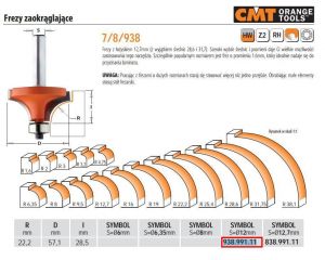 CMT FREZ ZAOKRĄGLAJĄCY Z ŁOŻYSKIEM HM R=22,2 D=57,1 I=28,4 S=12