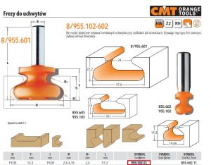 CMT FREZ KSZTAŁTOWY DO UCHWYTÓW DREWNIANYCH HM D=19,05 I=19,05 T=14,3 S=8 R=2,4-4,76