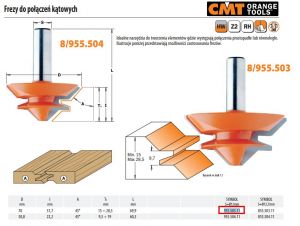 CMT FREZ DO POŁĄCZEŃ KĄTOWYCH HM D=70 I=31,7 A=45 S=12 T=15-28,5