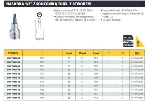 STANLEY NASADKA 1/2\ Z KOŃCÓWKĄ TORX TT-27, Z OTWOREM