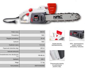 NAC PIŁA ŁAŃCUCHOWA ELEKTRYCZNA 1800W 35cm SDS YT4334-01SDS