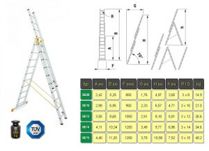 DRABINA ALUMINIOWA 3x10 STOPNI 6,57m FORTE